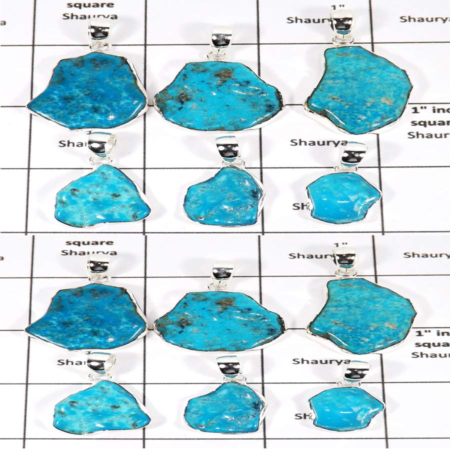 WBG965-10 Pcs 100 Grams Wholesale Lot Arizona Sleeping Beauty Turquoise Pendants 925 Sterling Silver