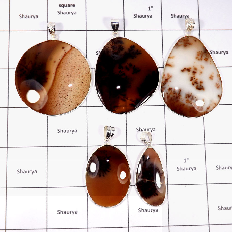 CBP886-5 Pcs. Glamorous Russian Dendritic Agate Wholesale Bezel Pendants 925 Sterling Silver