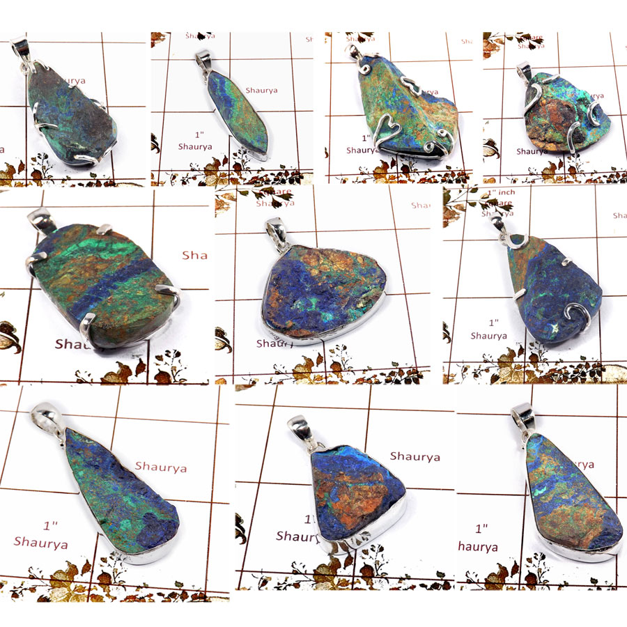 CBP901-10 Pcs. Stunning Azurite Rough Gemstone Handmade Wholesale Pendants 925 Sterling Silver