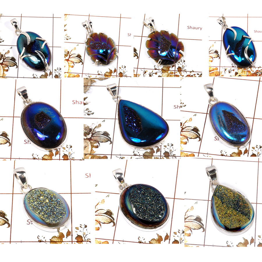 CBP903-10 Pcs. Glorious Window Druzy Gemstone 925 Sterling Silver Wholesale Pendants