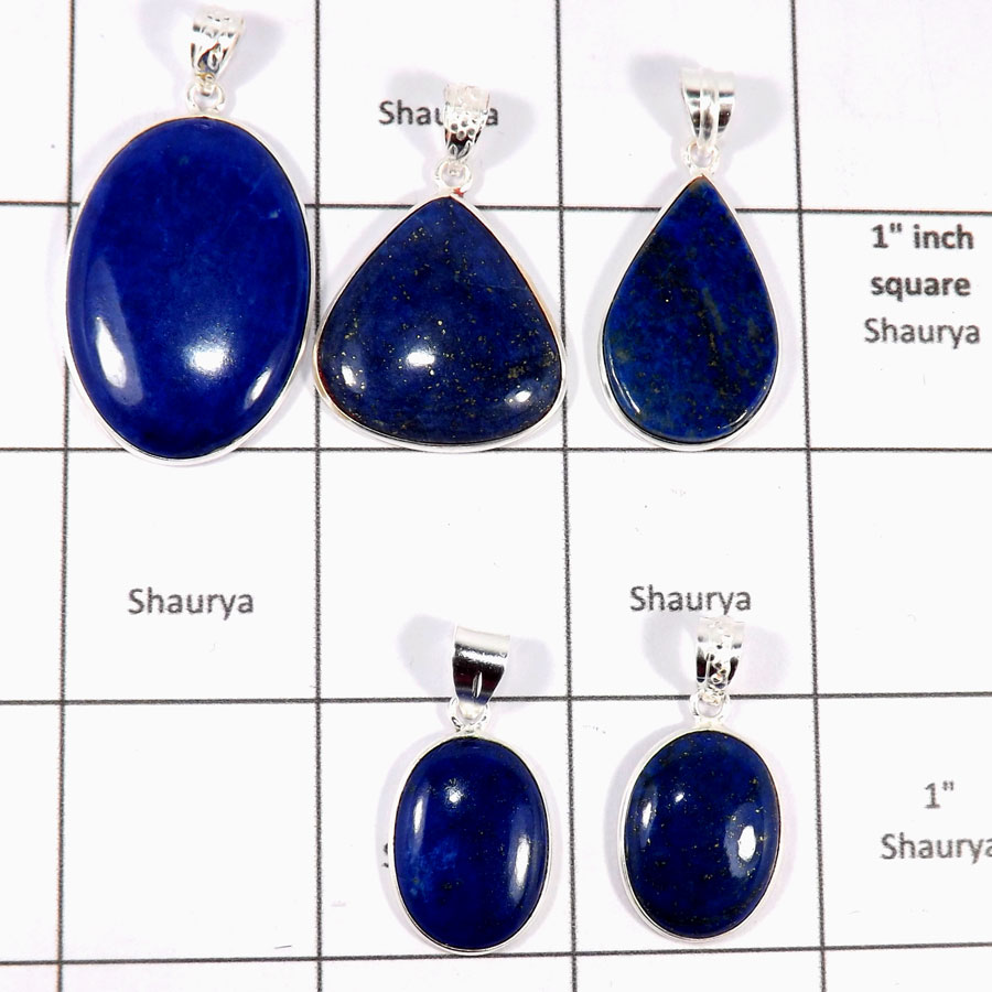 CBP926-5 Pcs. Charming Gemstone Lapis Lazuli 925 Sterling Silver Handmade Wholesale Bezel Pendants