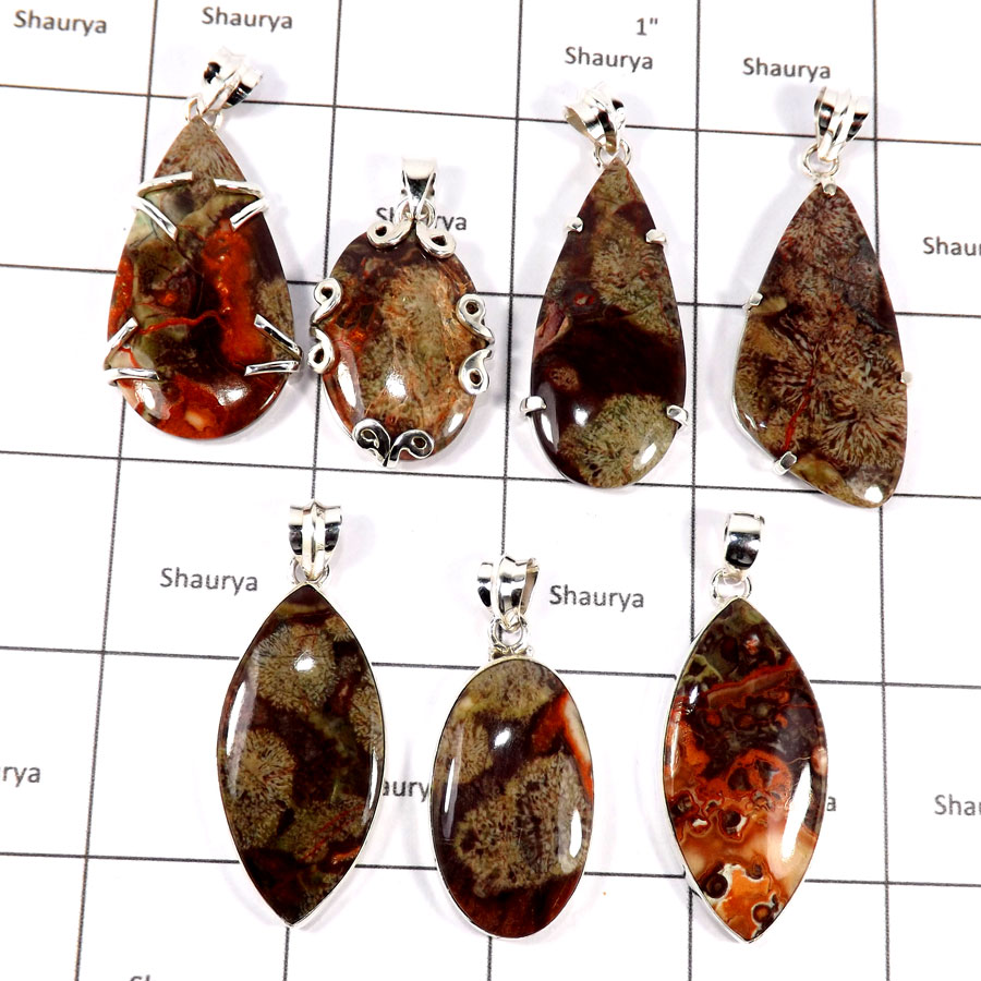 CBP933-7 Pcs. Graceful Ocean Jasper Gemstone 925 Sterling Silver Wholesale Pendants