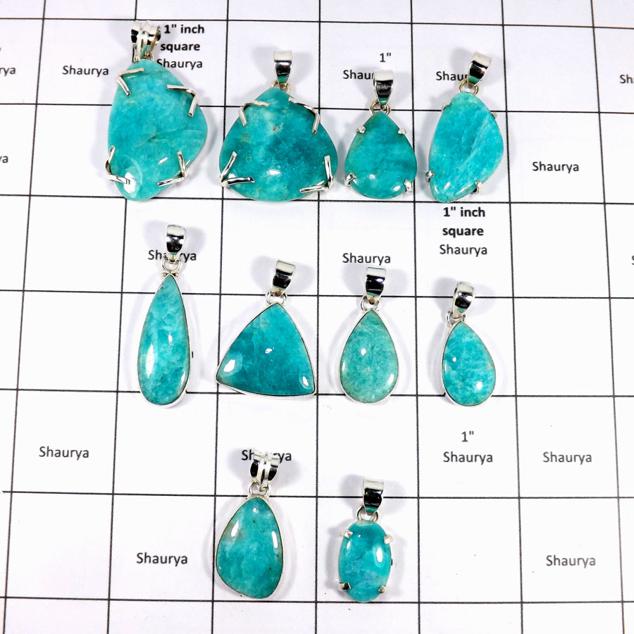 CBP934-10 Pcs. Fabulous Amazonite Gemstone 925 Sterling Silver Handmade Pendants
