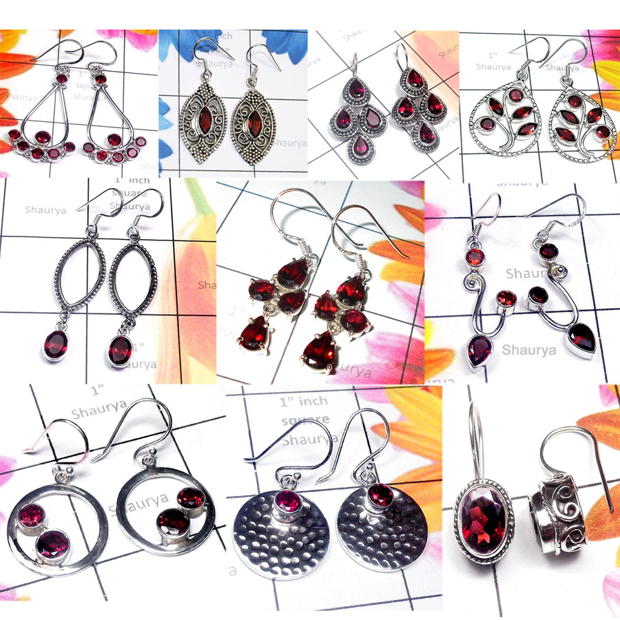 CBP953-10 Pairs Glamorous Garnet Gemstone 925 Sterling Silver Wholesale Earrings