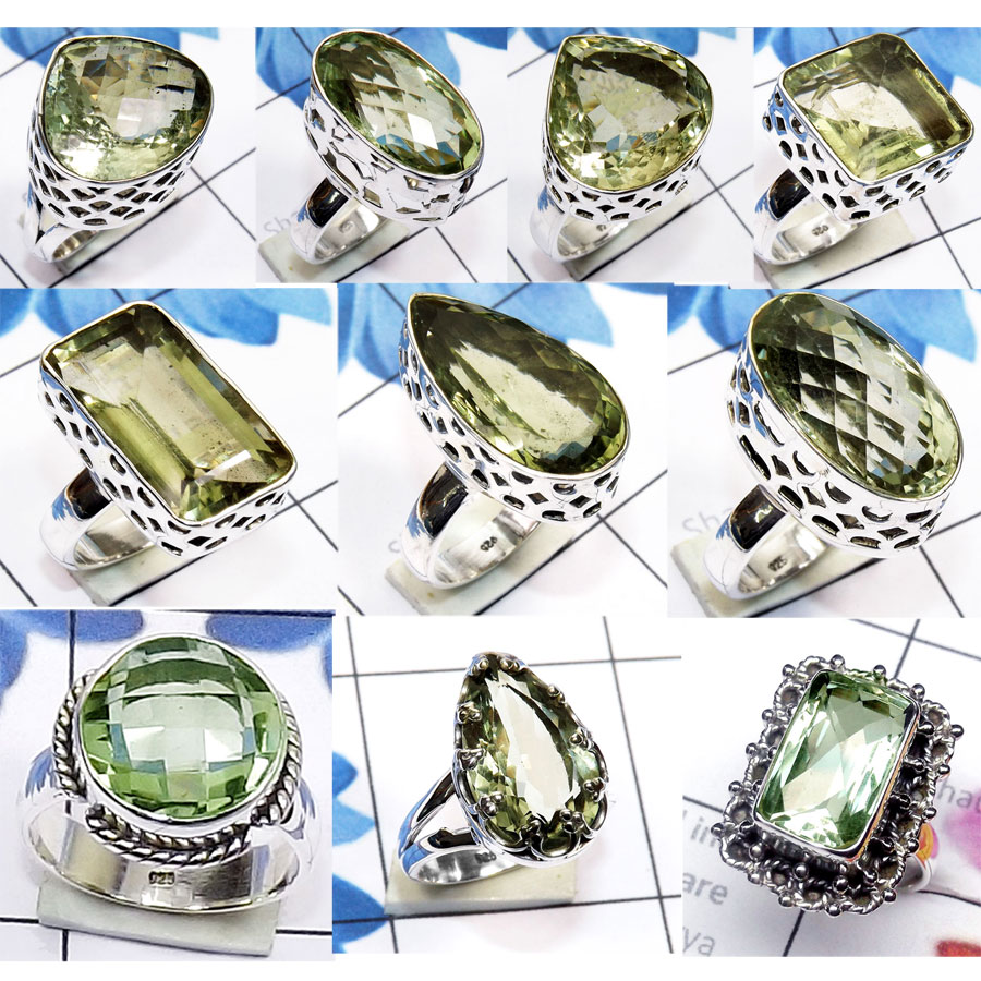 CBP972-10 Pcs. Green Amethyst Cut 925 Sterling Silver Designer Wholesale Rings
