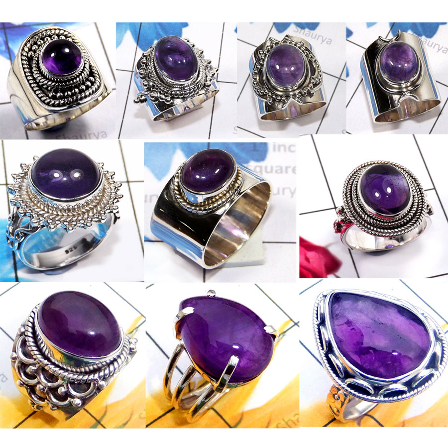 CBP973-10 Pcs. Fabulous Amethyst Cab Gemstone Handmade Designer Rings