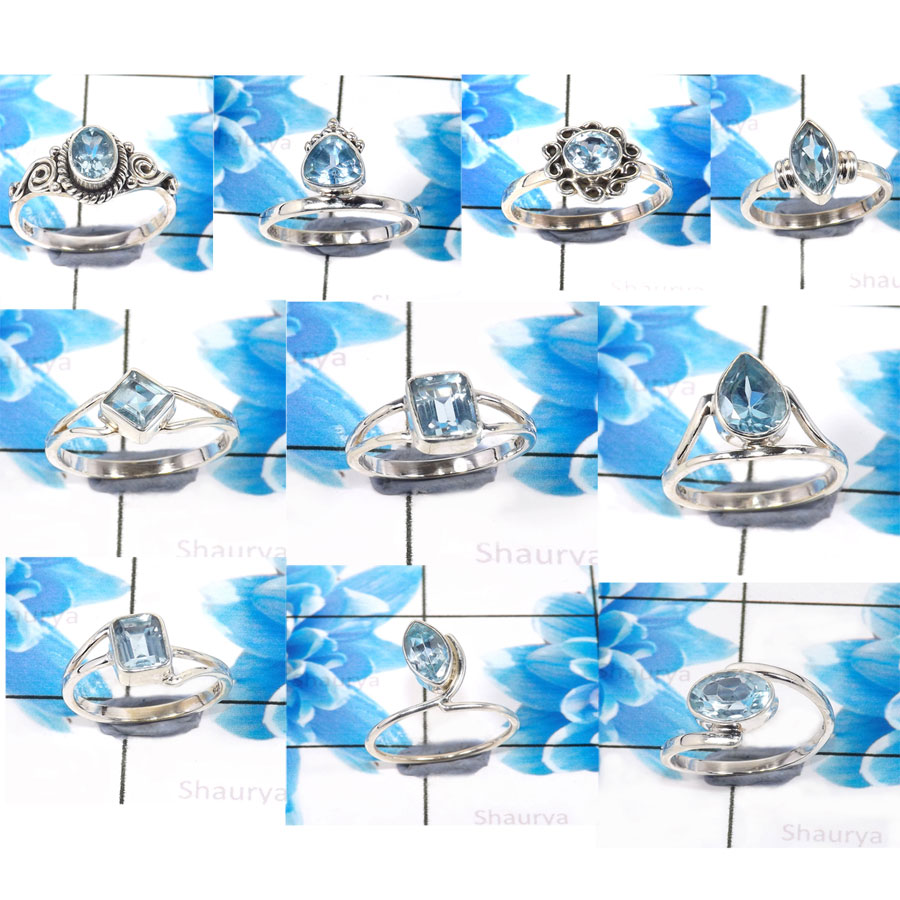 CBP985-10 Pcs.Blue Topaz Gemstone 925 Sterling Silver Wholesale Small Rings