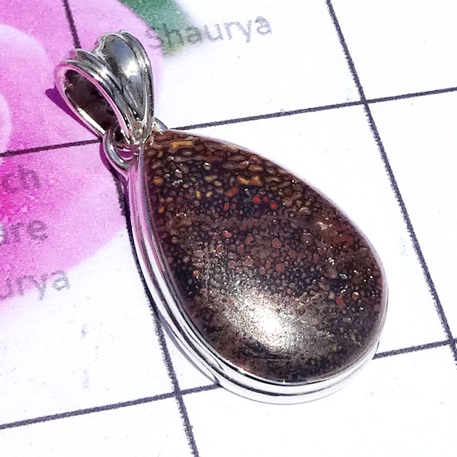 DDB997-Dinosaur Bone Gemstone Plain Setting Pendant With 925 Sterling Silver Handmade