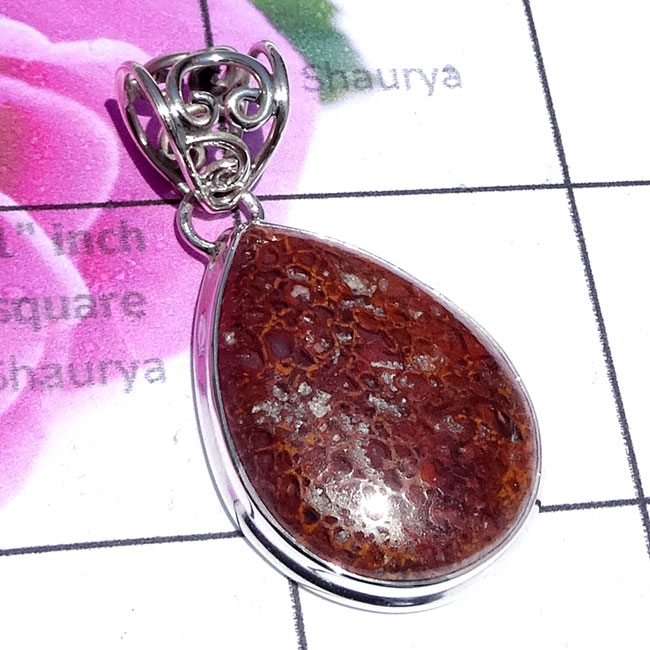 DDB994-925 Sterling Silver Plain Setting Pendant With Dinosaur Bone Gemstone Wholesale