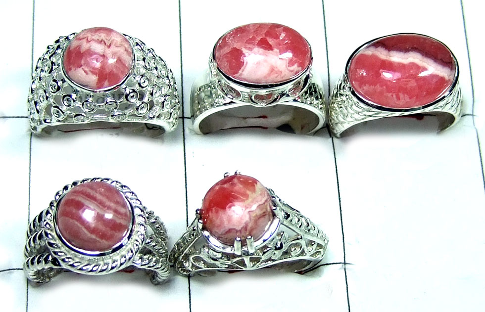 Wholesale silver Rodochrosite Ring Value Pack-JVR001