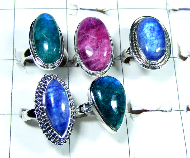 Color Rainbow Moonstone gems Ring Value Pack-JVR017