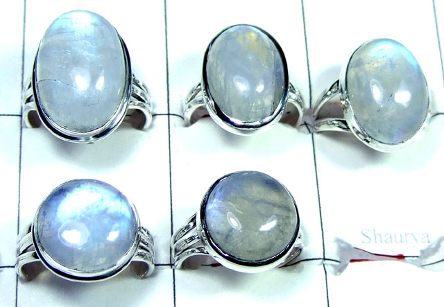 Wholesale silver Rainbow Moonstone Rings Value Pack-JVR021