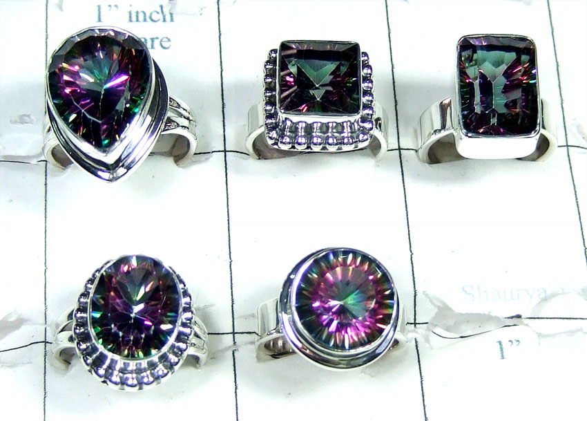 Mystic quartz silver gemstone Rings Value Pack-JVR026