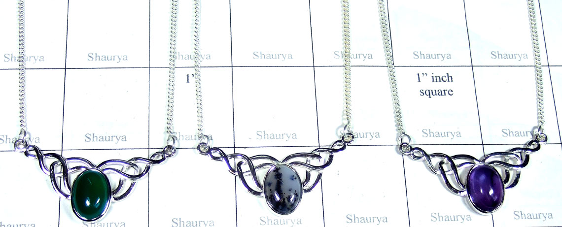3 Pcs Handmade silver gems Necklaces - Jyn028