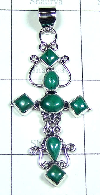 Silver green Malachite Pendant-QBP003