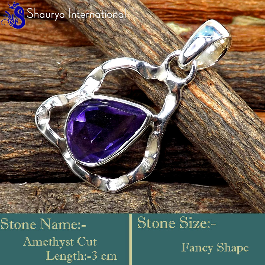 IPC998-Blue Amethyst Cut 925 Sterling Silver Handmade Pendants