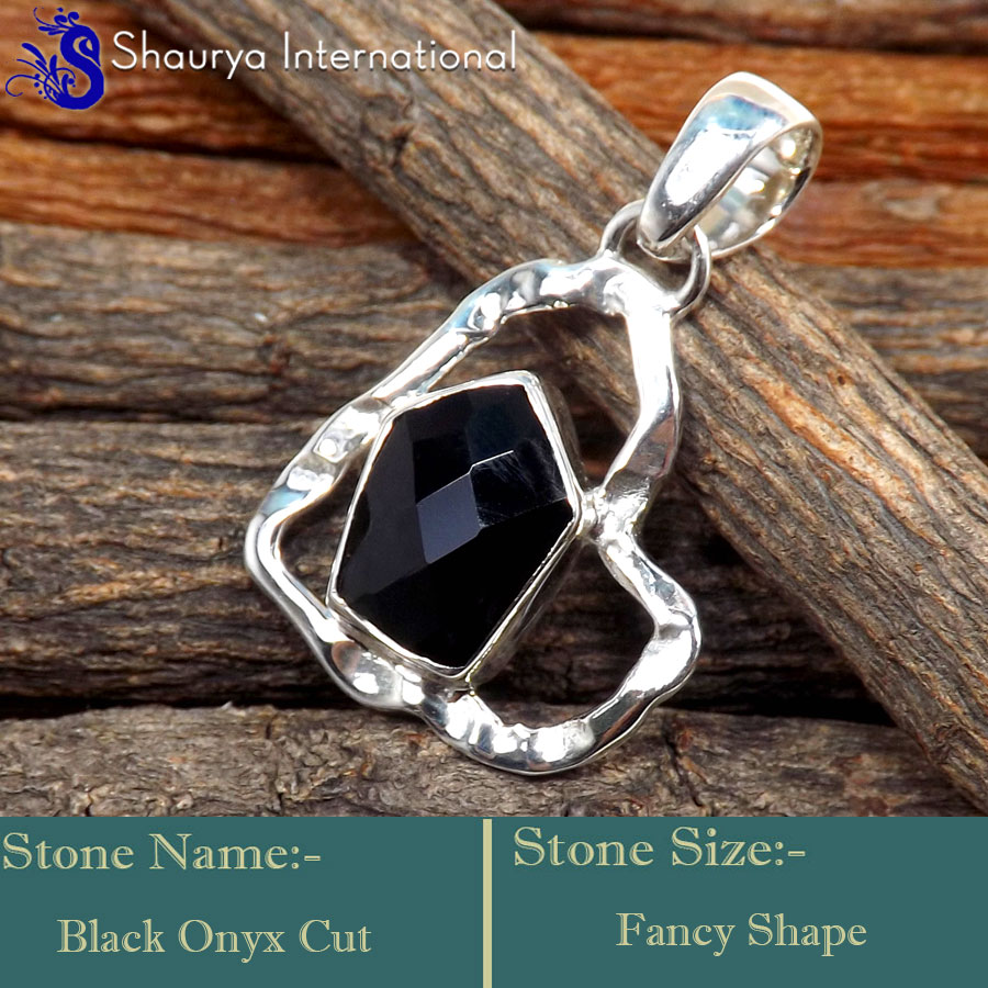 IPC996-Black Onyx Cut Gemstone 925 Sterling Silver Designer Handmade Pendants