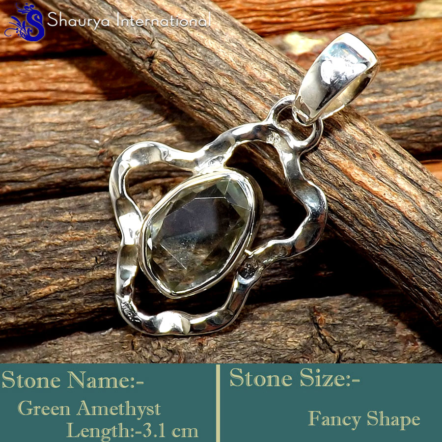 IPC993-925 Sterling Silver Green Amethyst Cut Wholesale Designer Pendants