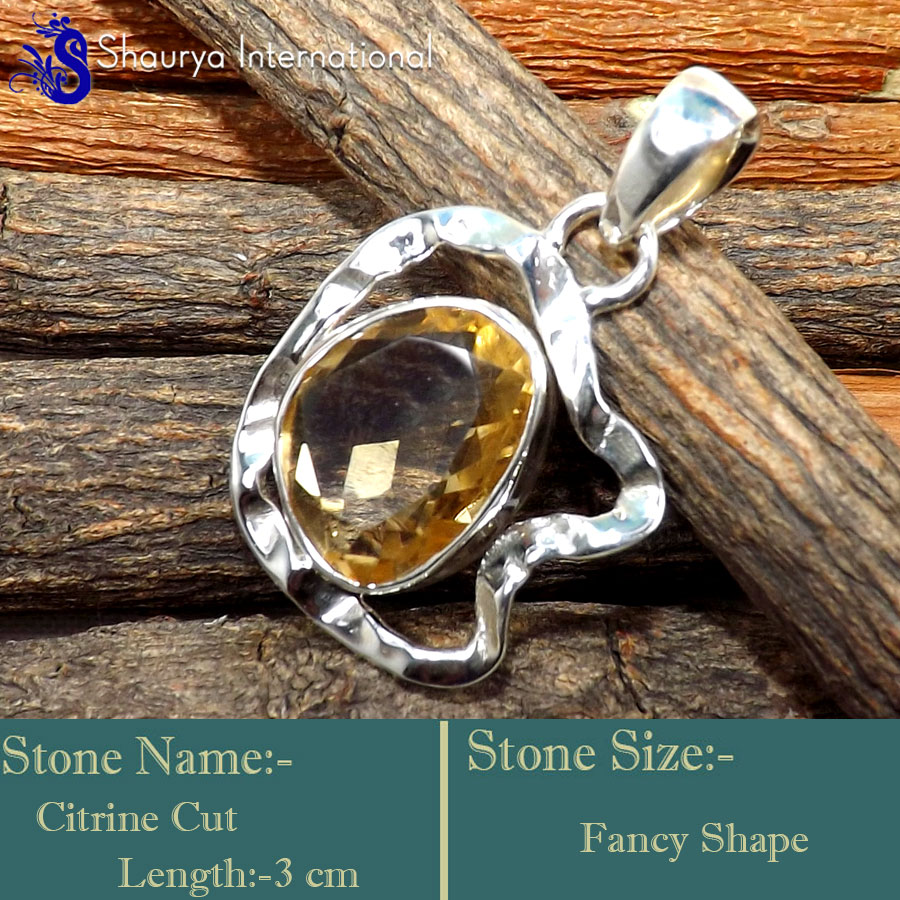 IPC992-Yellow Colour Citrine Gemstone 925 Sterling Silver Pendants