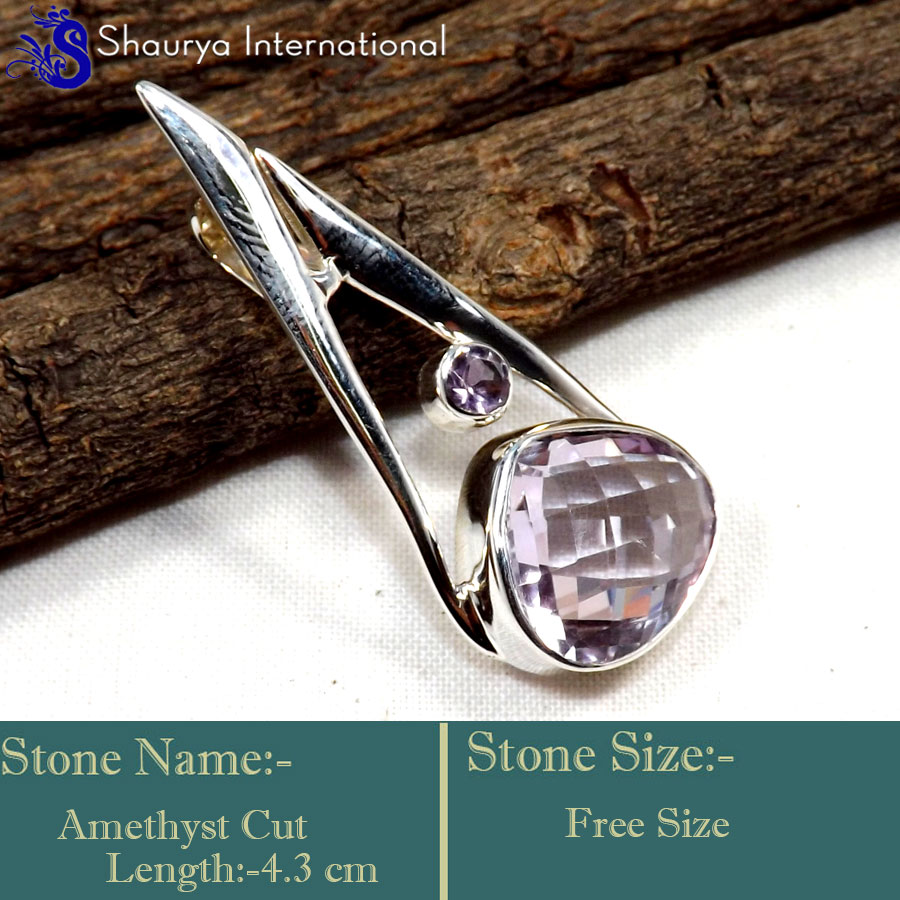 IPC988-Checker Cut Amethyst Gemstone 925 Sterling Silver Designer Pendants