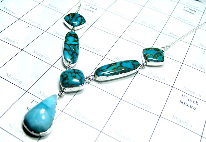 Larimar, Copper Blue Turquoise Necklace-SS6CNC004