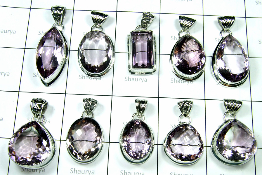 New Cut Pink Amethyst Stone Pendants Lot-SS6FP012