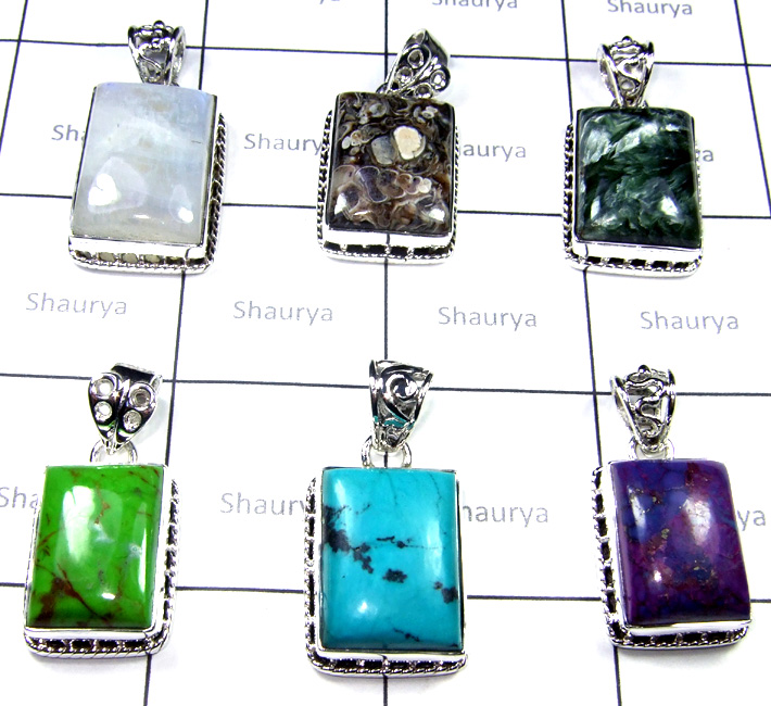 Multi Cab Stone Pendants Lot-SS6YP011