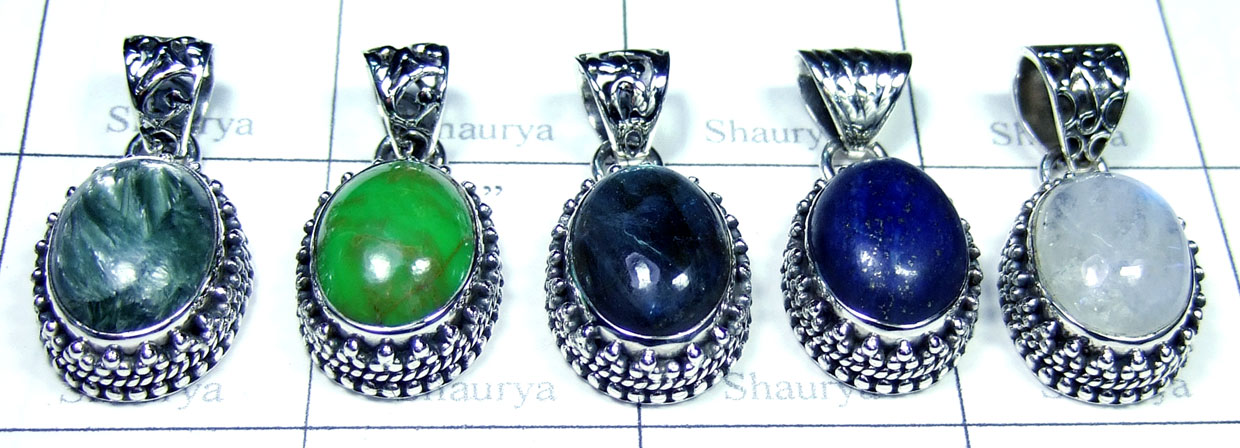 Color gems silver Pendants-SYP143