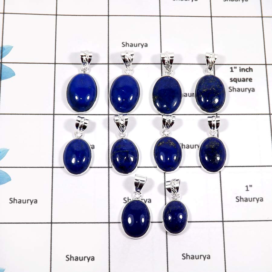WBG900-10 Pcs Lapis Lazuli Gemstone Light Weight Bezel Pendants 925 Sterling Silver