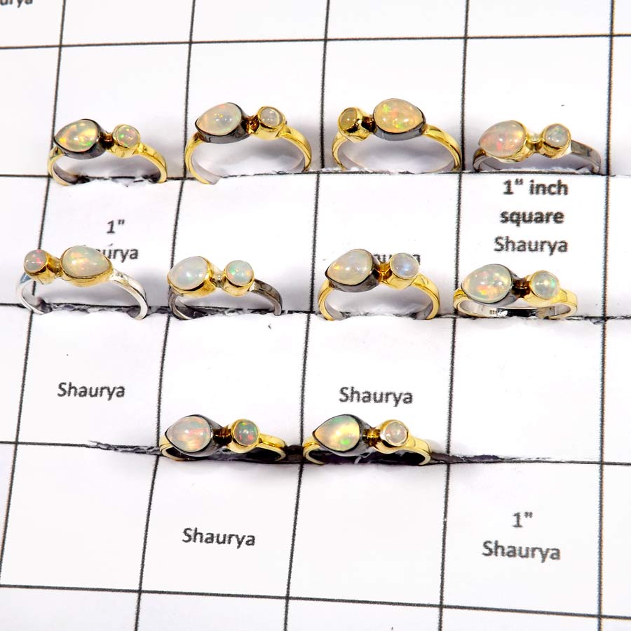 WBG928-10 Pcs Ethiopian Opal Gemstone Beautiful Rings 925 Sterling