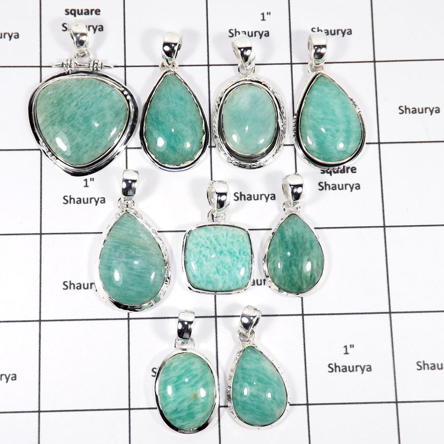 WBG946-10 Pcs 100 Grams Wholesale Lot Amazonite Gemstone Pendants 925 Sterling Silver