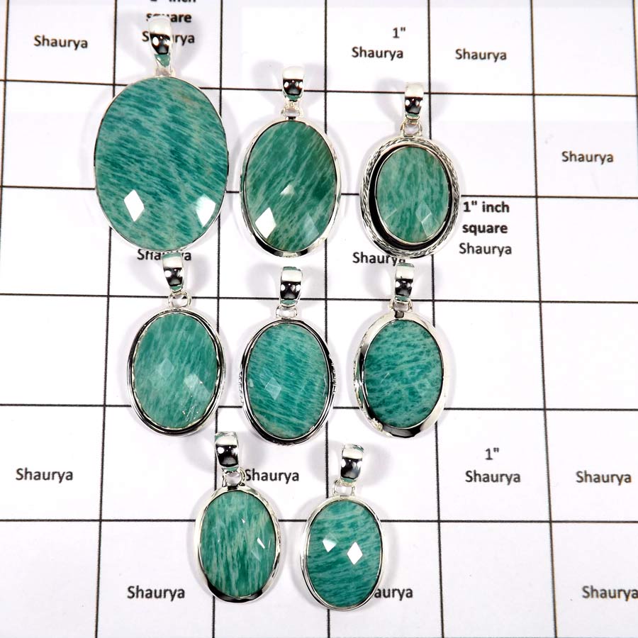 WBG947-10 Pcs 100 Grams Lot Big Amazonite Cut Gemstone Pendants 925 Sterling Silver