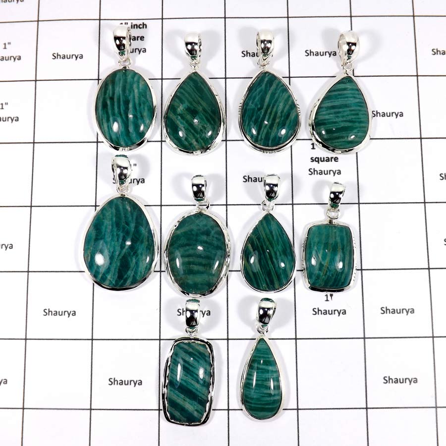 WBG952-10 Pcs 100 Grams Wholesale Lot Big Amazonite Pendants 925 Sterling Silver