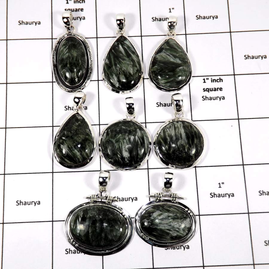 WBG955-10 Pcs 100 Grams Wholesale Lot Seraphinite Gemstone Pendants 925 Sterling Silver