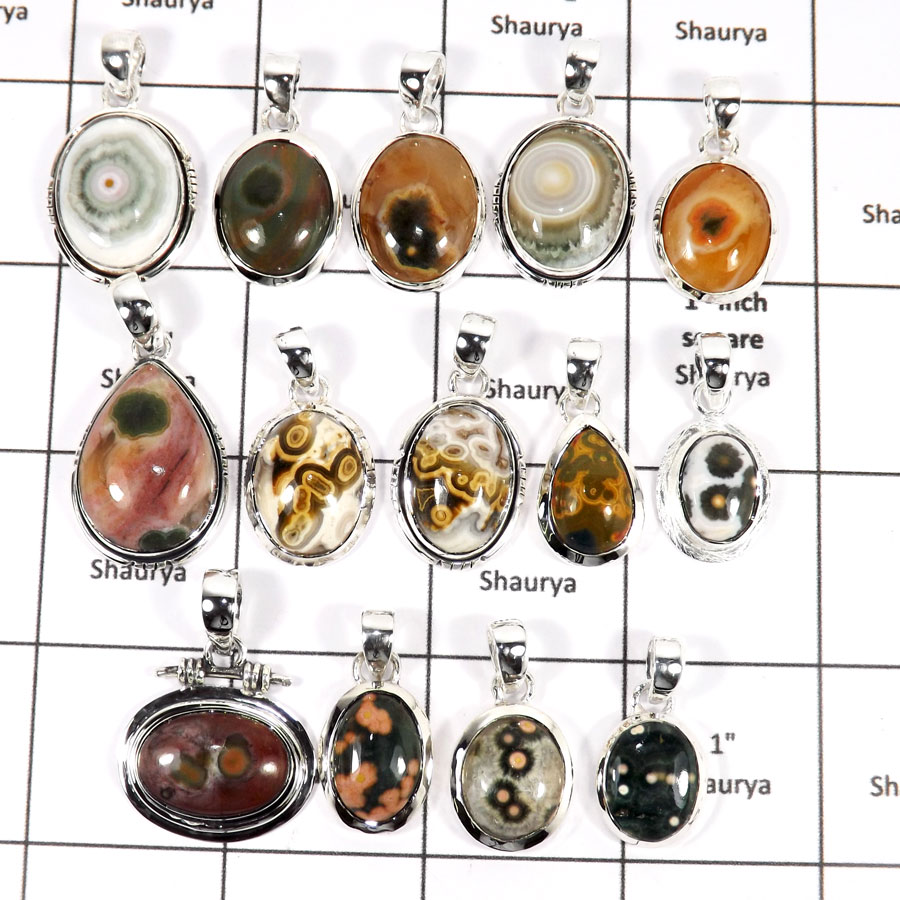 WBG957-15 To 20 Pcs 100 Grams Wholesale Lot Ocean Jasper Gemstone Pendants 925 Sterling Silver
