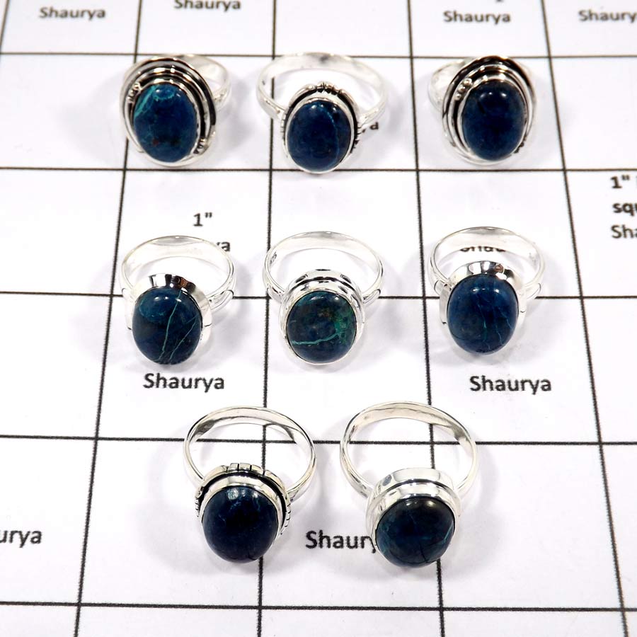 WBG973-10 Pcs 100 Grams Wholesale Lot Shattuckite Gemstone Rings 925 Sterling Silver