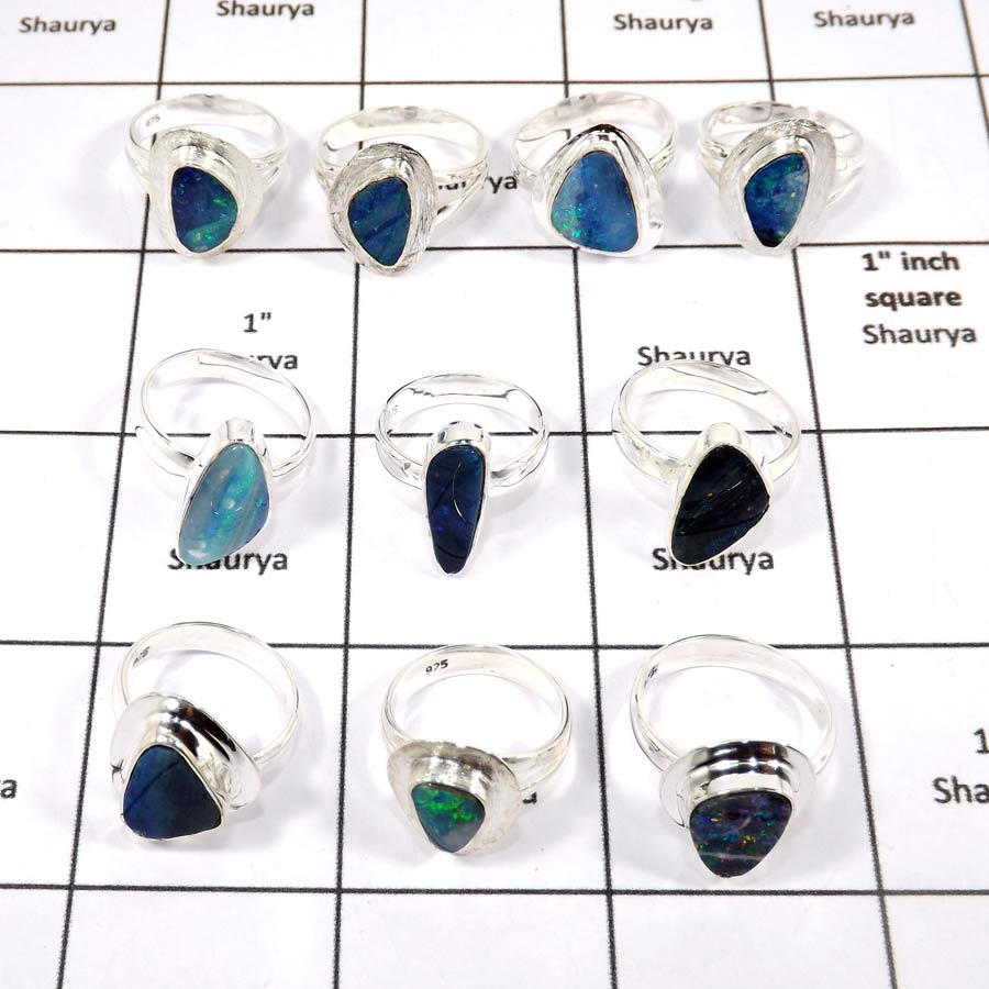 WBG978-10 Pcs 100 Grams Rings Lot Sparkling Doublet Opal Gemstone 925 Sterling Silver