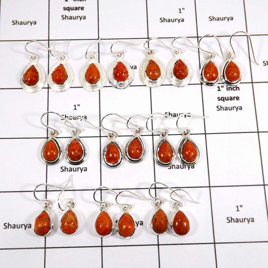WBG990-25 To 30 Pairs Earrings 100 Grams Wholesale Lot Sponge Coral Gemstone 925 Sterling Silver