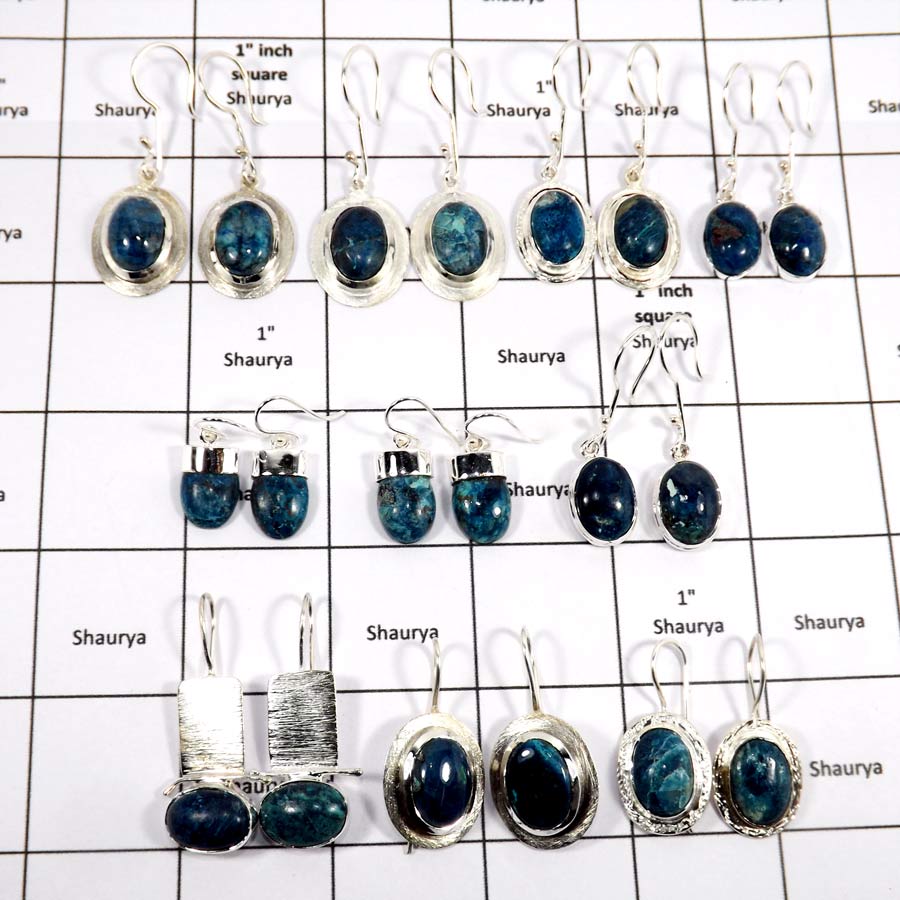 WBG991-14 To 18 Pairs Earrings 100 Grams Wholesale Lot Shattuckite Gemstone 925 Sterling Silver