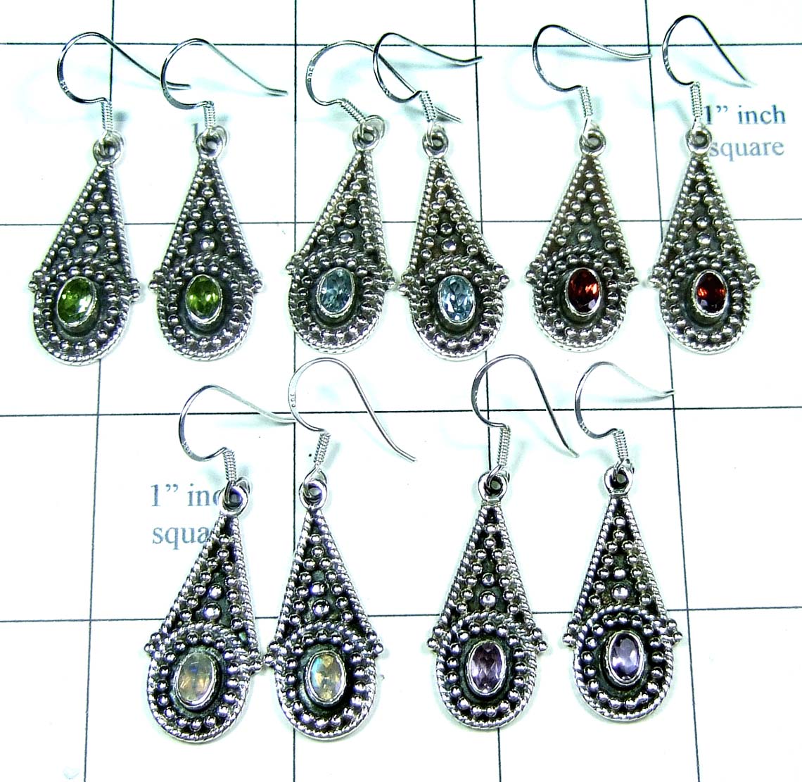 5 Cut Gemstone Earrings-jye174