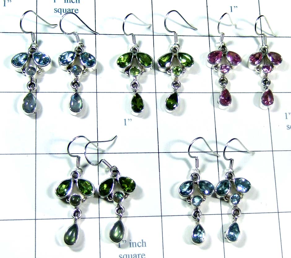 Silver gemstone 5 Pair Earrings-jye182