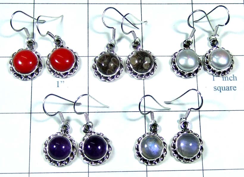 Silver gemstone 5 Pair Earrings-jye184