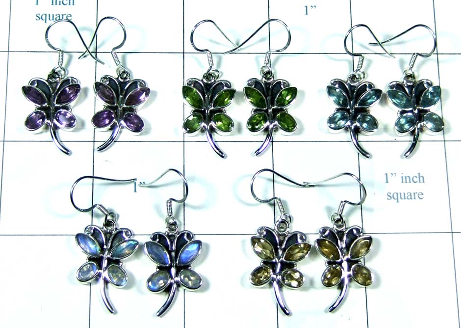 Silver gemstone 5 Pair Earrings-jye185