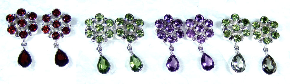 4 Prs Beautiful silver gems Earrings - jye238