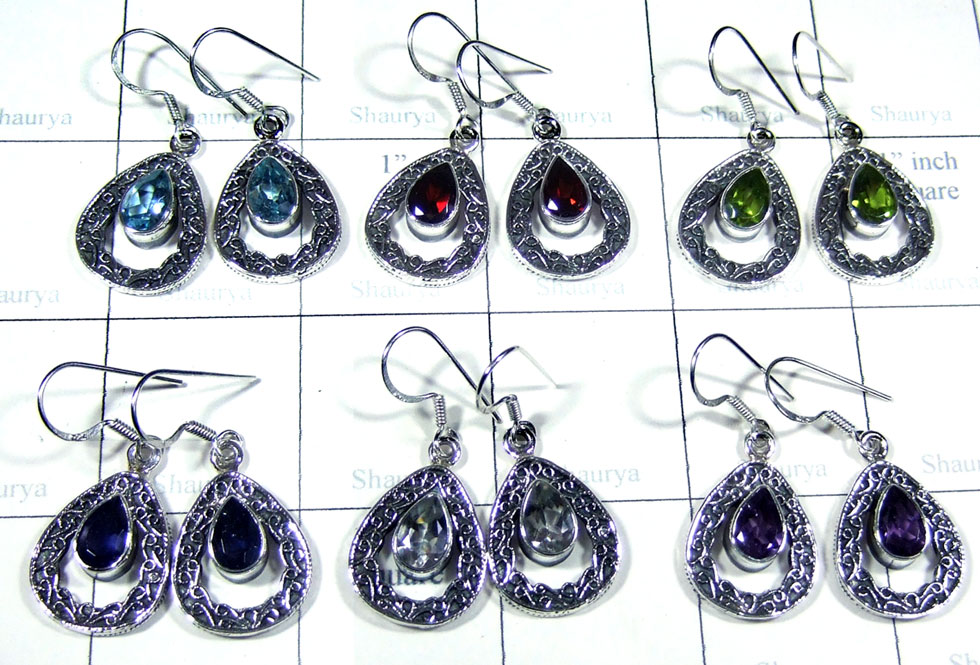 6 Prs Handmade silver gems Earrings - jye241