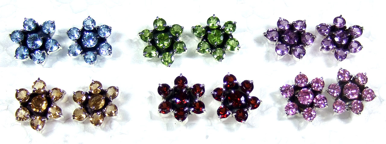 6 Prs Color gemstone Earrings - jye244