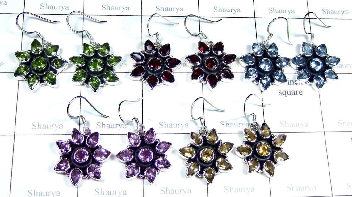 5 Prs Handmade silver gems Earrings - jye245