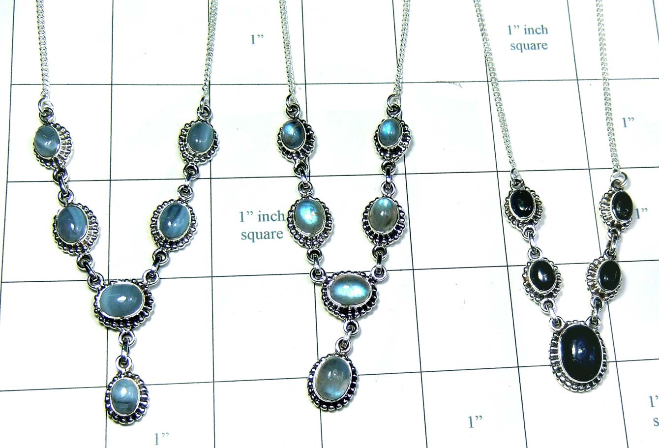 3 Pcs silver gems Necklaces-jyn010