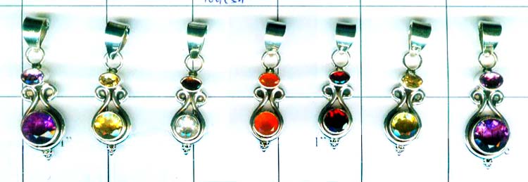 Color gemstone silver Pendants 7 Pcs-jyp105