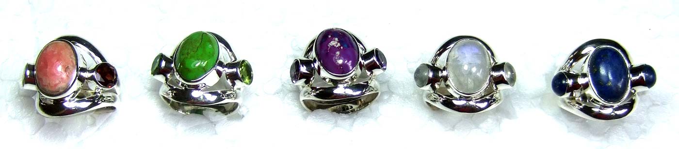 5 Pcs Cab Stone Rings-jyr094